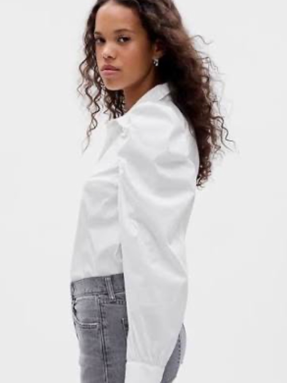 GAP White Button-Down Puff-Sleeve Shirt